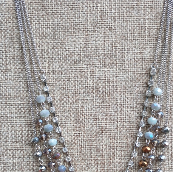 Ali-Khan necklace multi stand rhinestone ab beads silver tone - Picture 4 of 7